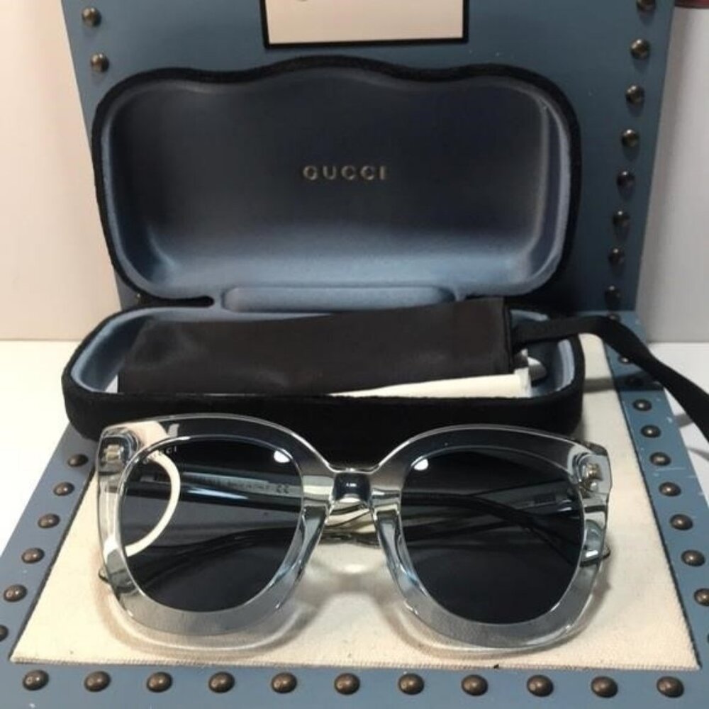 New Authentic Gucci GG0564S 003 Light Blue Cat-Eye Sunglasses Blue Lenses - Picture 5 of 15